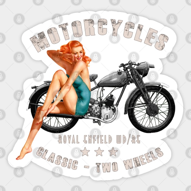 Pin up Girls Royal Enfield WDRE Vintage Motorcycle WW2 Sticker by Jose Luiz Filho